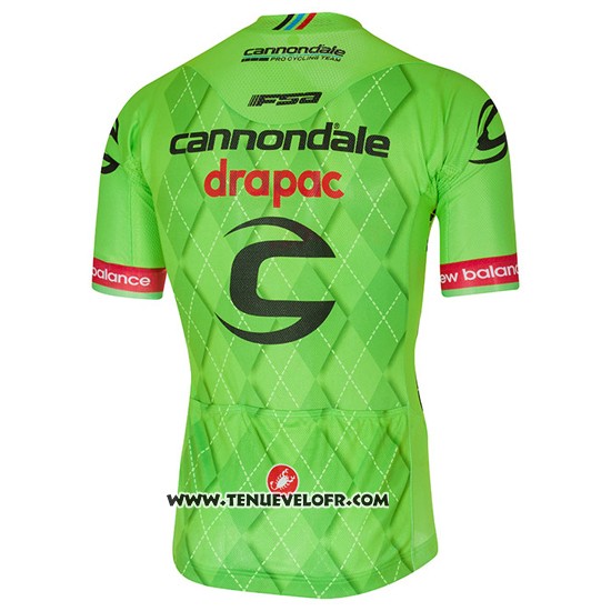 2016 Maillot Ciclismo Cannondale Drapac Vert et Noir Manches Courtes et Cuissard